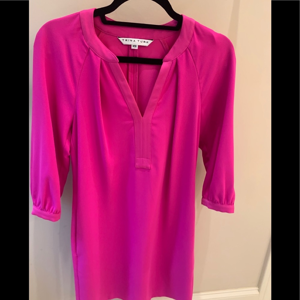Trina Turk Fuchsia Pink Shift Dress with Pockets